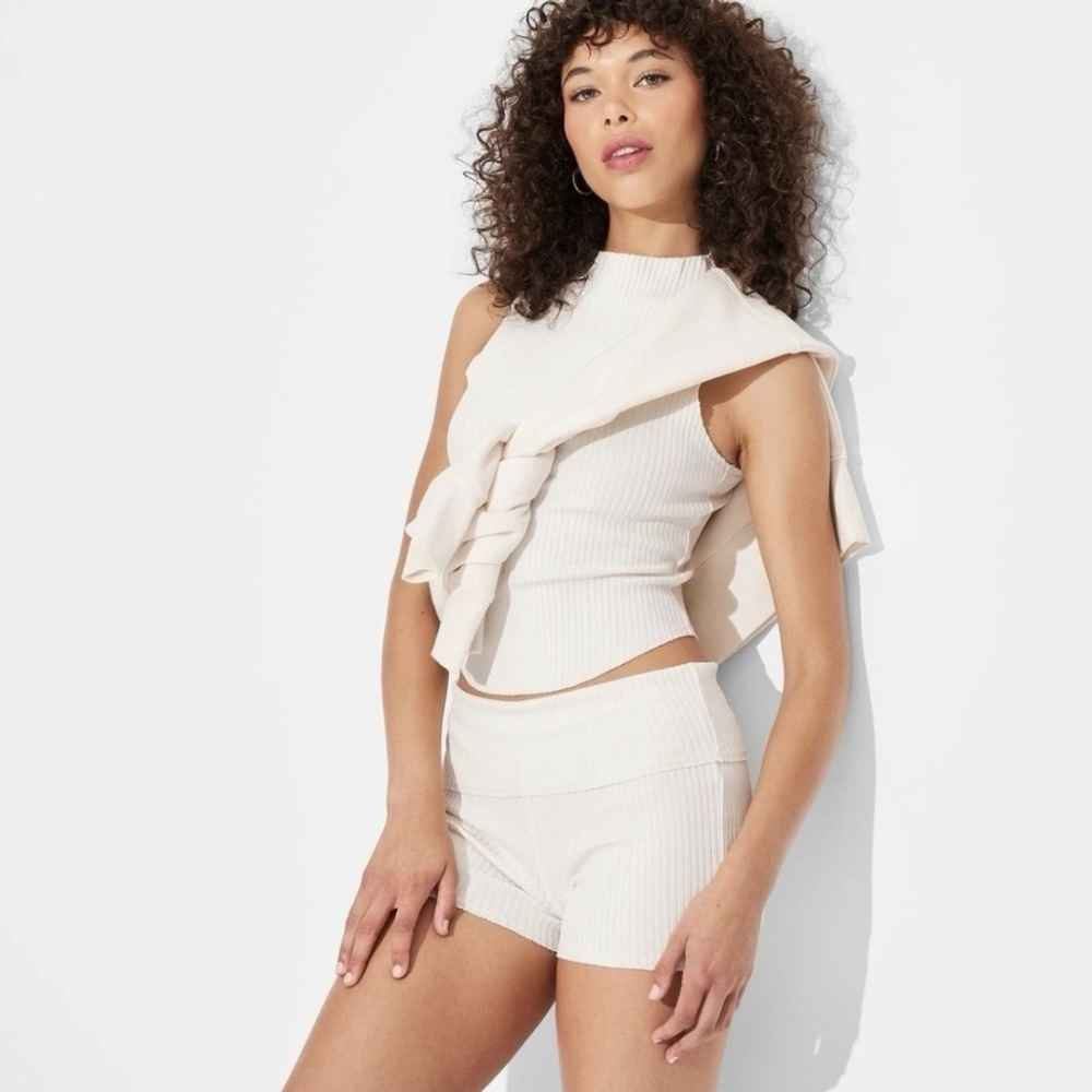 Wild Fable High Waist White Shorts Textured Fabric